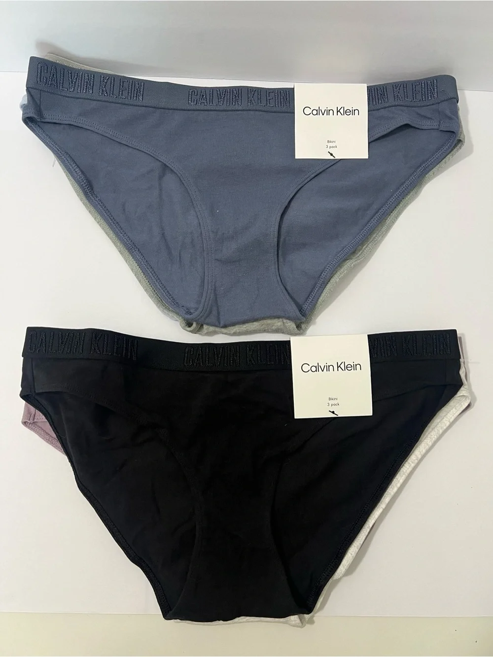 NWT Calvin Klein Bikini Briefs 3-Pack - Light Blue, Mauve & Gray